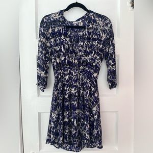 Blue and White V Neck Dress
